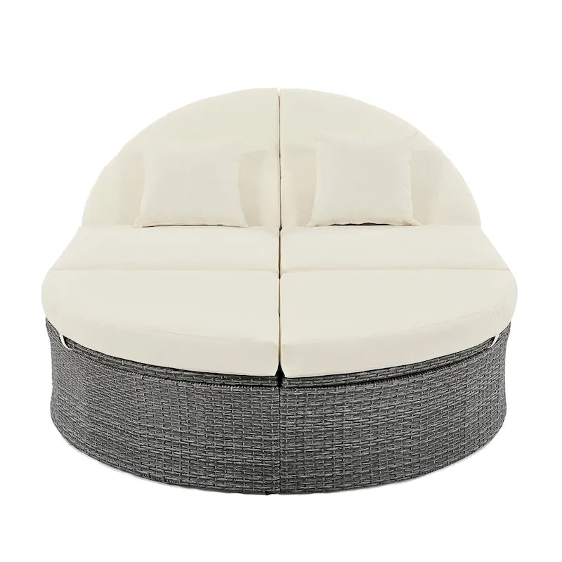 Outdoor Rattan Reclining Day Bed with Foldable Cup Trays for Lawn