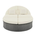 Outdoor Rattan Reclining Day Bed with Foldable Cup Trays for Lawn