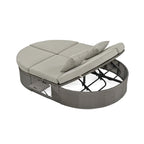 Outdoor Rattan Reclining Day Bed with Foldable Cup Trays for Lawn