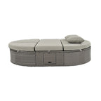 Outdoor Rattan Reclining Day Bed with Foldable Cup Trays for Lawn