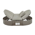 Outdoor Rattan Reclining Day Bed with Foldable Cup Trays for Lawn