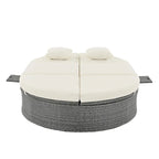 Outdoor Rattan Reclining Day Bed with Foldable Cup Trays for Lawn