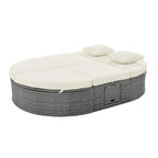 Outdoor Rattan Reclining Day Bed with Foldable Cup Trays for Lawn