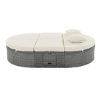 Outdoor Rattan Reclining Day Bed with Foldable Cup Trays for Lawn