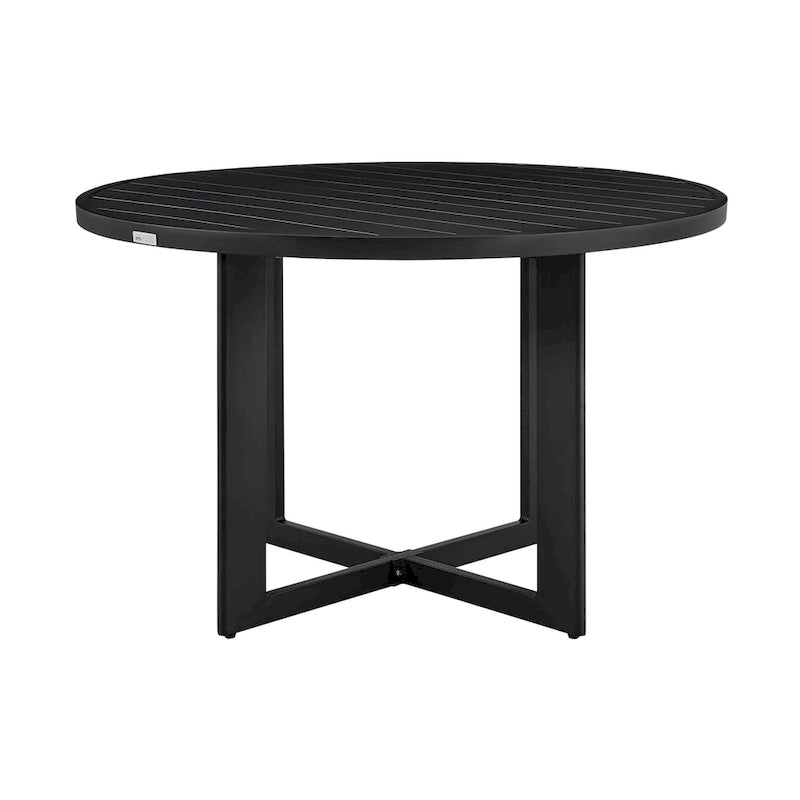 Ollie 48 Inch Patio Dining Table, Aluminum Frame and Round Tabletop, Black
