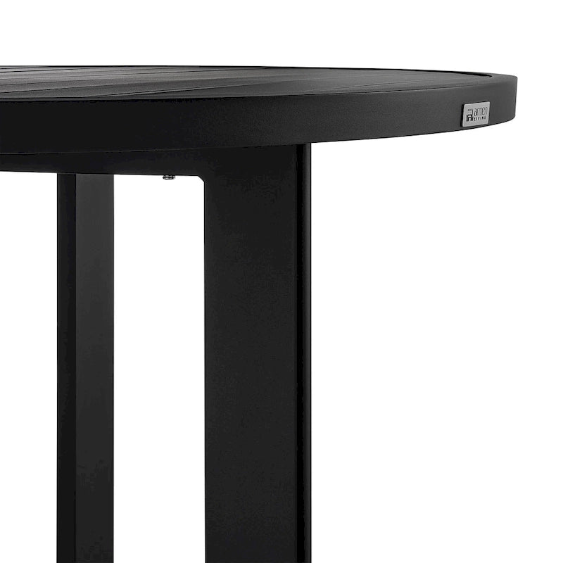 Ollie 48 Inch Patio Dining Table, Aluminum Frame and Round Tabletop, Black