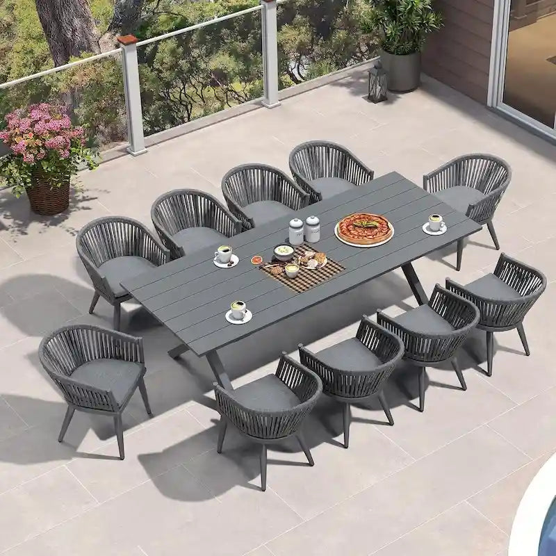 Set da pranzo per esterni PURPLE LEAF con tavolo da pranzo in alluminio e sedie in vimini di rattan