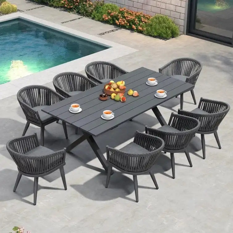 Set da pranzo per esterni PURPLE LEAF con tavolo da pranzo in alluminio e sedie in vimini di rattan