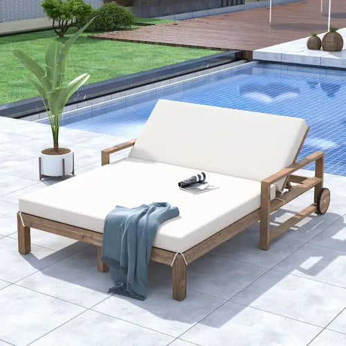 1-Piece Farmhouse-styled Wooden Outdoor Sunbed for Ultimate Relaxation Outdoor Daybed Seating 2 People for Poolside