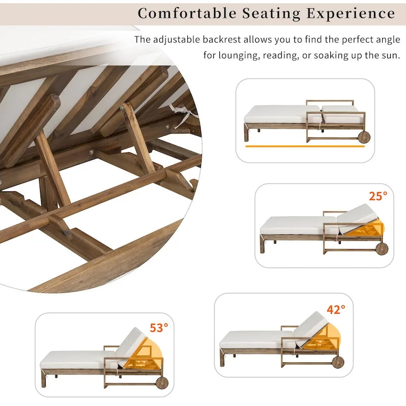 1-Piece Farmhouse-styled Wooden Outdoor Sunbed for Ultimate Relaxation Outdoor Daybed Seating 2 People for Poolside