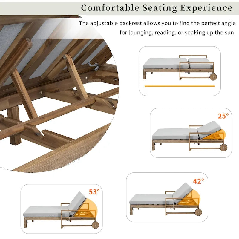 1-Piece Farmhouse-styled Wooden Outdoor Sunbed for Ultimate Relaxation Outdoor Daybed Seating 2 People for Poolside