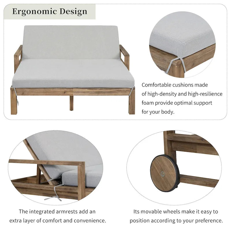 1-Piece Farmhouse-styled Wooden Outdoor Sunbed for Ultimate Relaxation Outdoor Daybed Seating 2 People for Poolside