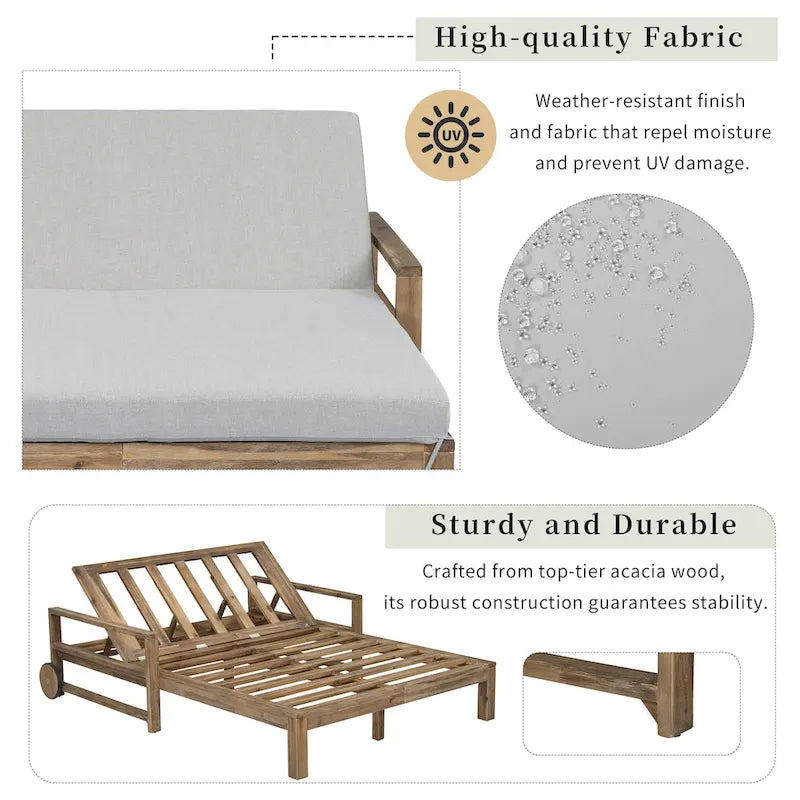 1-Piece Farmhouse-styled Wooden Outdoor Sunbed for Ultimate Relaxation Outdoor Daybed Seating 2 People for Poolside
