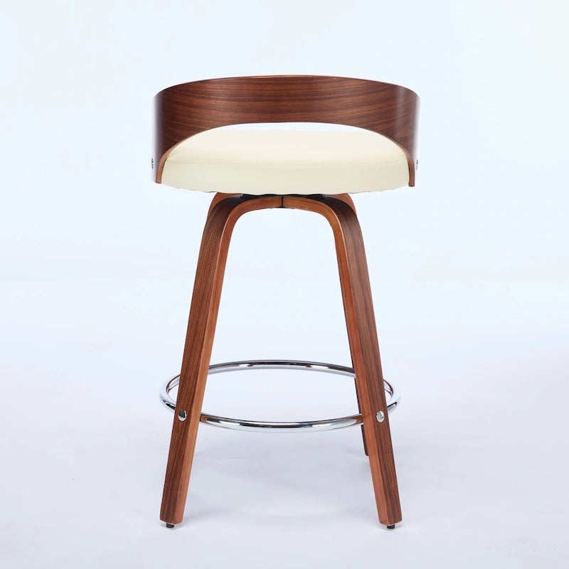 Bar Stools Set of 2,Swivel Bar Height Stools with Low Back,Wood Bar Chairs with Soft Cushion Seat,25-Inch Seat Height