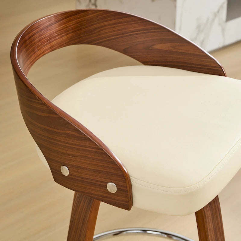Bar Stools Set of 2,Swivel Bar Height Stools with Low Back,Wood Bar Chairs with Soft Cushion Seat,25-Inch Seat Height