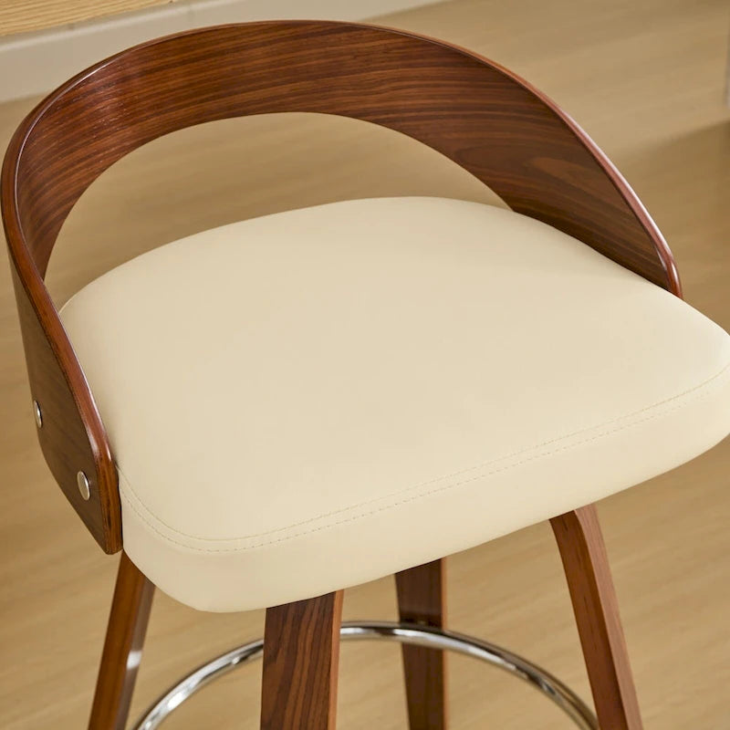 Bar Stools Set of 2,Swivel Bar Height Stools with Low Back,Wood Bar Chairs with Soft Cushion Seat,25-Inch Seat Height