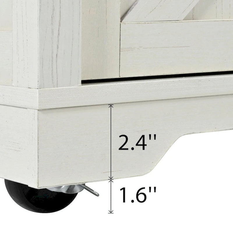 53.5 Farmhouse Kitchen Island with Power Outlet, Drop Leaf, Spice Rack, Drawer, and Wheels