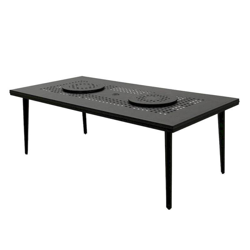 Modern Ornate Outdoor Mesh Aluminum 84-in Large Rectangular Patio Dining Set with Two Lazy Susans and Eight Chairs - N/A