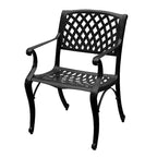 Modern Ornate Outdoor Mesh Aluminum 84-in Large Rectangular Patio Dining Set with Two Lazy Susans and Eight Chairs - N/A