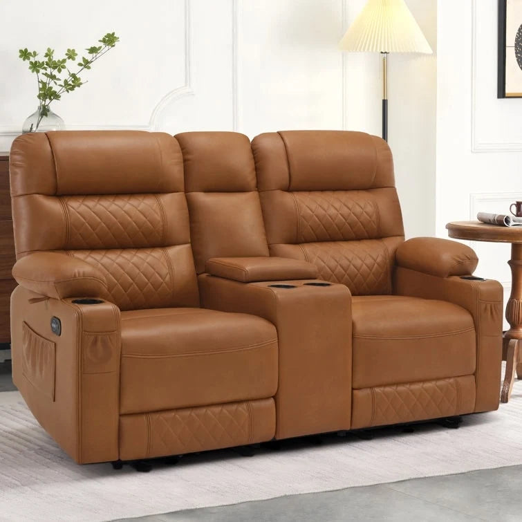 MCombo Divano reclinabile elettrico a due posti con console, divano reclinabile elettrico con calore e vibrazione, porte USB, portabicchieri PR624