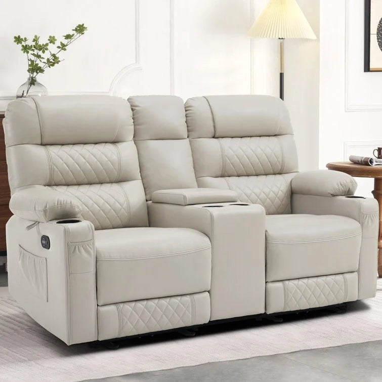 MCombo Divano reclinabile elettrico a due posti con console, divano reclinabile elettrico con calore e vibrazione, porte USB, portabicchieri PR624
