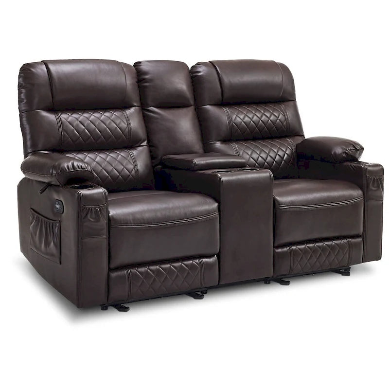 MCombo Divano reclinabile elettrico a due posti con console, divano reclinabile elettrico con calore e vibrazione, porte USB, portabicchieri PR624