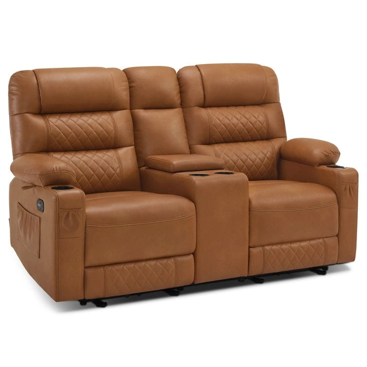MCombo Divano reclinabile elettrico a due posti con console, divano reclinabile elettrico con calore e vibrazione, porte USB, portabicchieri PR624