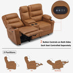 MCombo Divano reclinabile elettrico a due posti con console, divano reclinabile elettrico con calore e vibrazione, porte USB, portabicchieri PR624