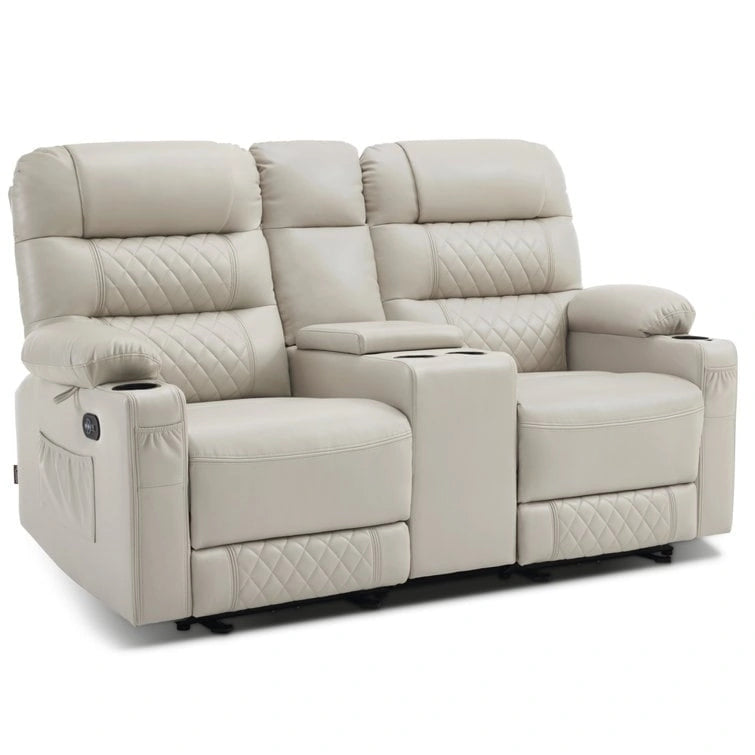 MCombo Divano reclinabile elettrico a due posti con console, divano reclinabile elettrico con calore e vibrazione, porte USB, portabicchieri PR624