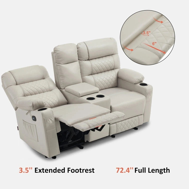 MCombo Divano reclinabile elettrico a due posti con console, divano reclinabile elettrico con calore e vibrazione, porte USB, portabicchieri PR624