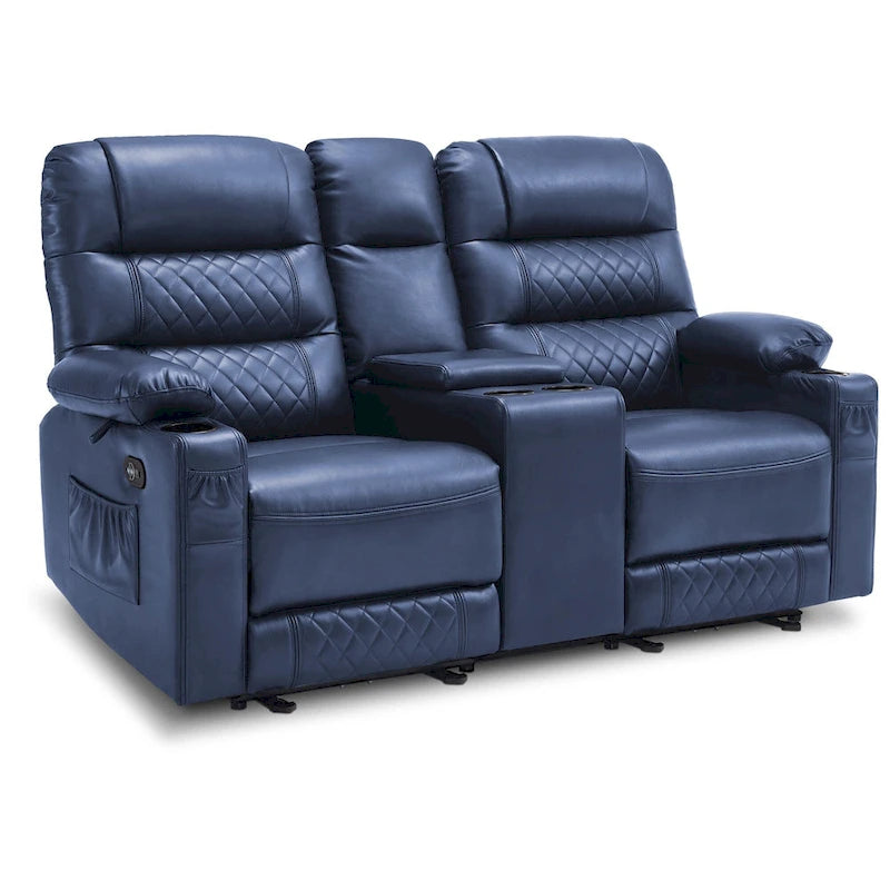 MCombo Divano reclinabile elettrico a due posti con console, divano reclinabile elettrico con calore e vibrazione, porte USB, portabicchieri PR624