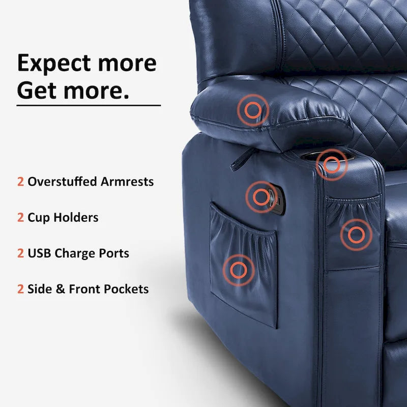 MCombo Divano reclinabile elettrico a due posti con console, divano reclinabile elettrico con calore e vibrazione, porte USB, portabicchieri PR624
