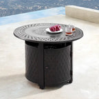 Outdoor Aluminum 34 in. Round Fire Table Set with Four Deep Seating Swivel Rocking Chairs, Fire Beads, Lid and Fabric Cover