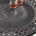 Outdoor Aluminum 34 in. Round Fire Table Set with Four Deep Seating Swivel Rocking Chairs, Fire Beads, Lid and Fabric Cover