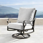 Outdoor Aluminum 34 in. Round Fire Table Set with Four Deep Seating Swivel Rocking Chairs, Fire Beads, Lid and Fabric Cover