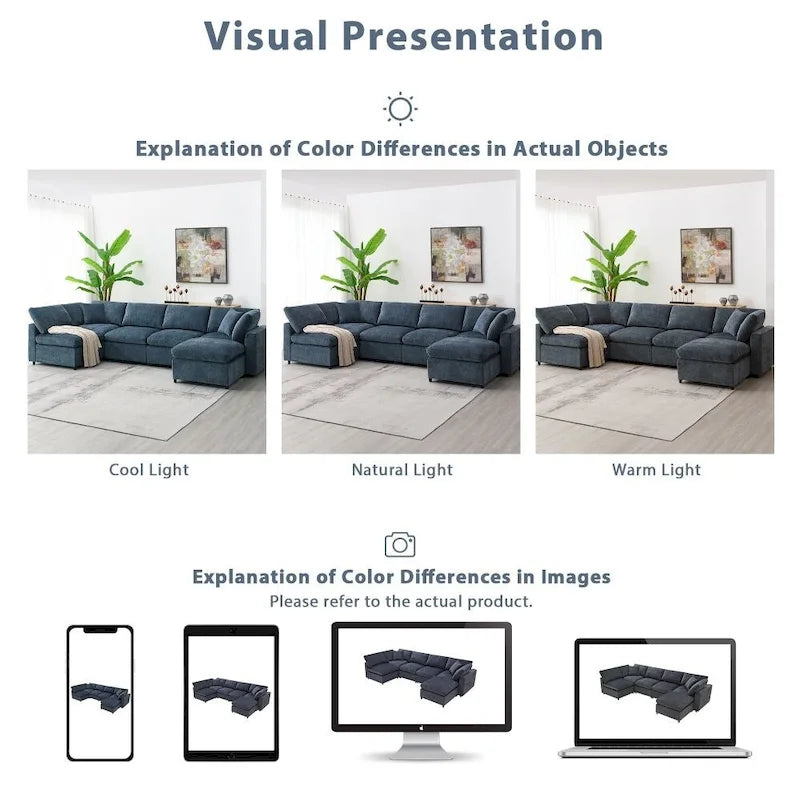U Shaped Convertible Sectional Sofa with Ottoman