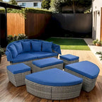 Outdoor Rattan Daybed with Retractable Canopy and Washable Cushions