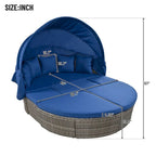 Outdoor Rattan Daybed with Retractable Canopy and Washable Cushions