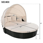 Outdoor Rattan Daybed with Retractable Canopy and Washable Cushions