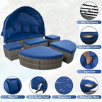 Outdoor Rattan Daybed with Retractable Canopy and Washable Cushions