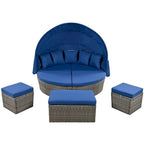 Outdoor Rattan Daybed with Retractable Canopy and Washable Cushions