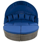 Outdoor Rattan Daybed with Retractable Canopy and Washable Cushions
