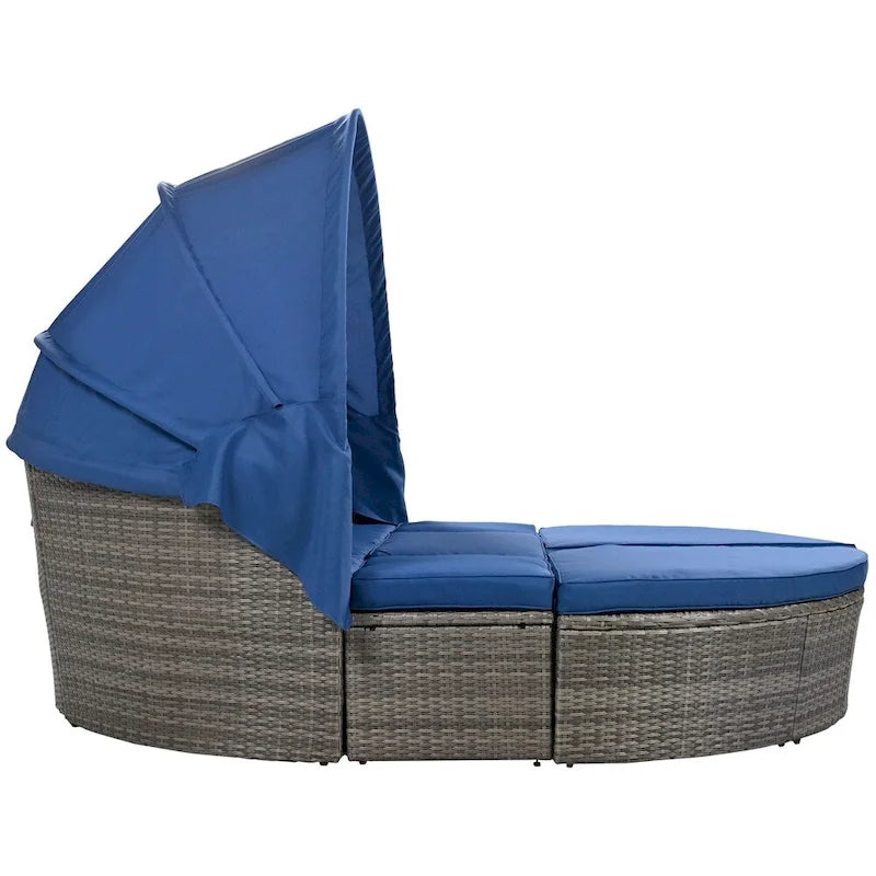 Outdoor Rattan Daybed with Retractable Canopy and Washable Cushions