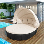 Outdoor Rattan Daybed with Retractable Canopy and Washable Cushions