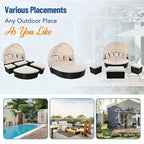 Outdoor Rattan Daybed with Retractable Canopy and Washable Cushions