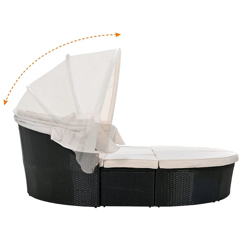 Outdoor Rattan Daybed with Retractable Canopy and Washable Cushions