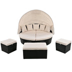 Outdoor Rattan Daybed with Retractable Canopy and Washable Cushions