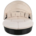 Outdoor Rattan Daybed with Retractable Canopy and Washable Cushions
