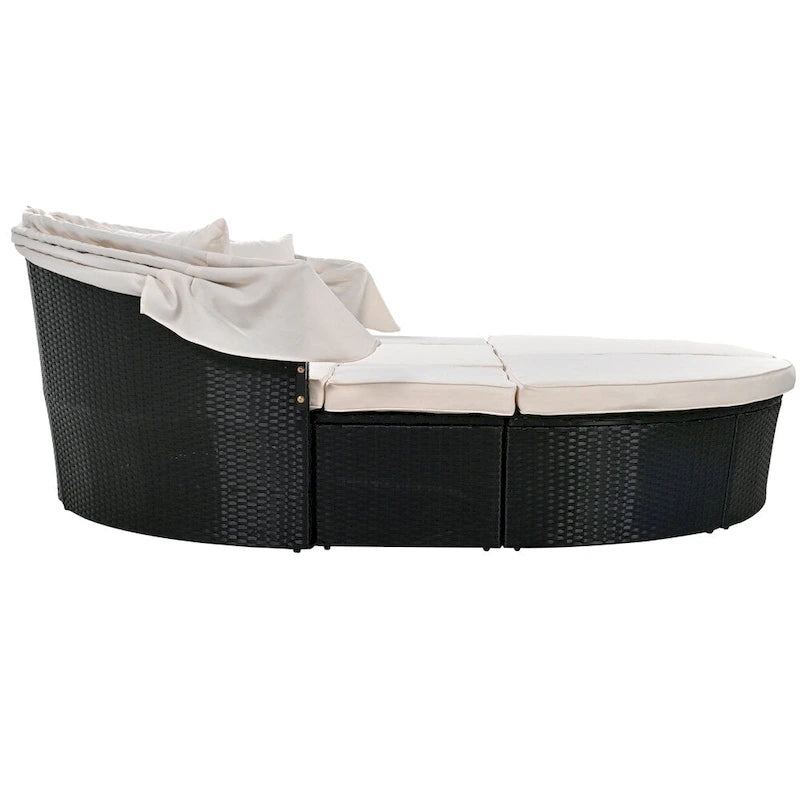 Outdoor Rattan Daybed with Retractable Canopy and Washable Cushions