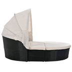 Outdoor Rattan Daybed with Retractable Canopy and Washable Cushions